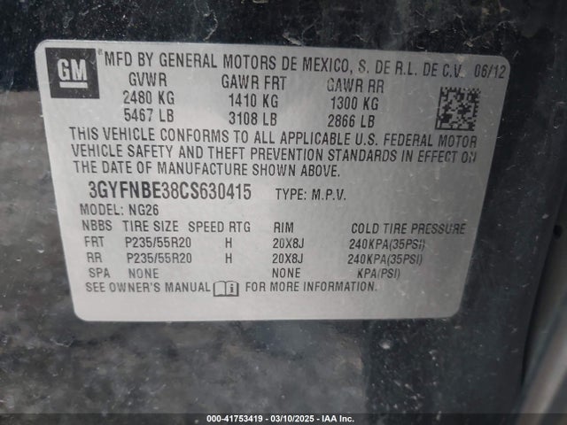 2012 CADILLAC SRX 3GYFNBE38CS630415 Photo 8