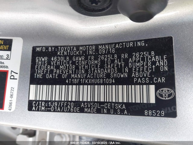 4T1BF1FKXHU681094 Toyota CAMRY SE