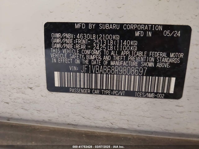 JF1VBAB68R9808697 Subaru dib