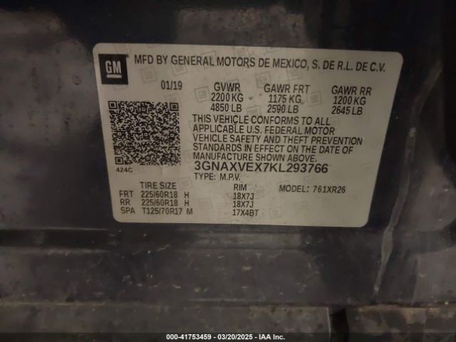 3GNAXVEX7KL293766 Chevrolet EQUINOX LT