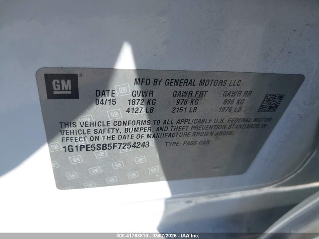 1G1PE5SB5F7254243 Chevrolet Cruze 2lt Auto