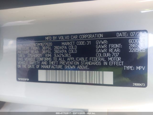 YV4A221K5M1677620 Volvo Xc90 T6 Momentum 6 Passenger