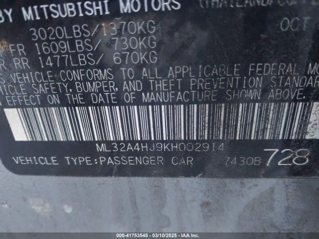 2019 MITSUBISHI MIRAGE ML32A4HJ9KH002914 Photo 8