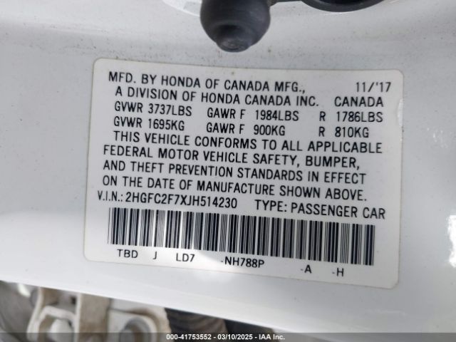2HGFC2F7XJH514230 Honda CIVIC EX