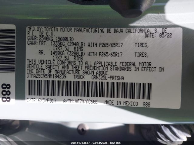 3TMAZ5CN5NM184239 Toyota Tacoma Trd Sport