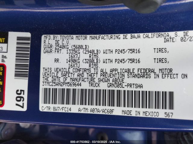 3TMCZ5AN2PM569644 Toyota Tacoma Sr5 V6