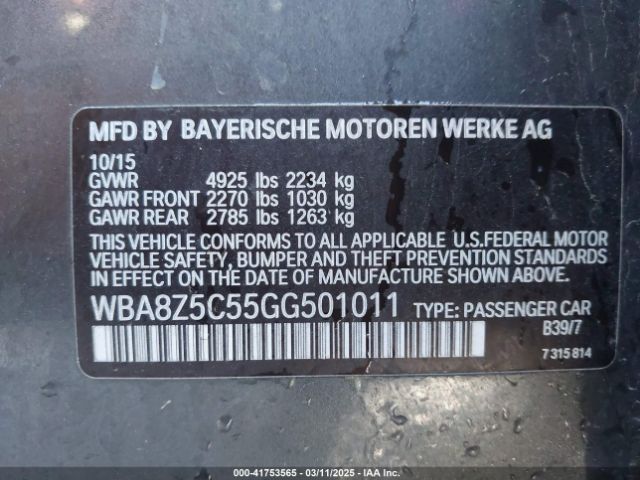 2016 BMW 328I GRAN TURISMO WBA8Z5C55GG501011 Photo 8