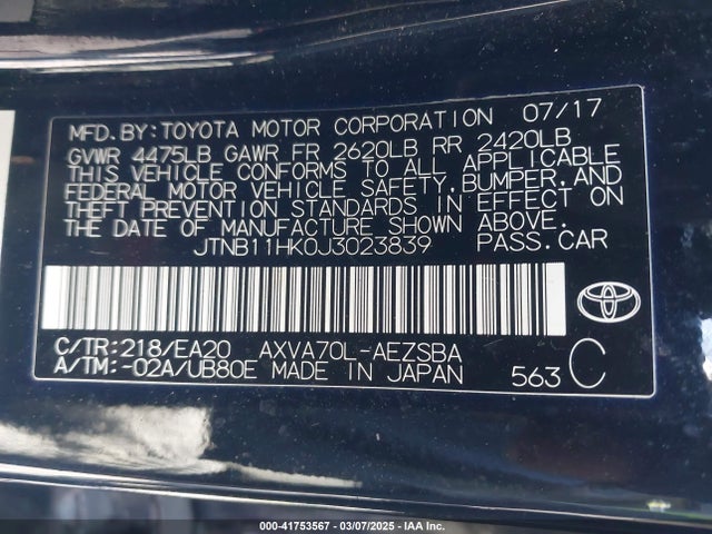 JTNB11HK0J3023839 Toyota CAMRY SE