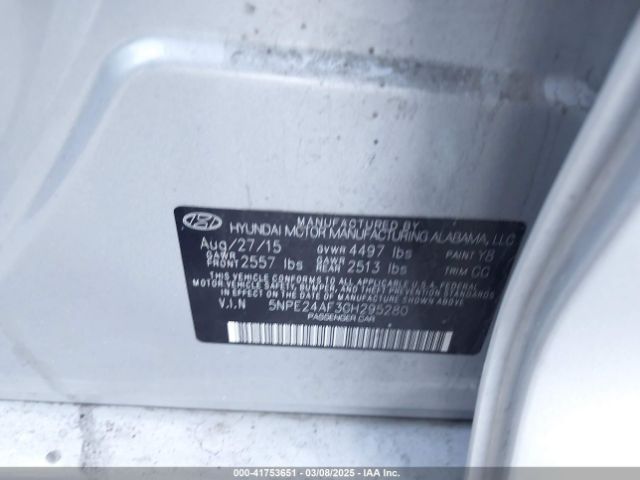 5NPE24AF3GH295280 Hyundai SONATA SE