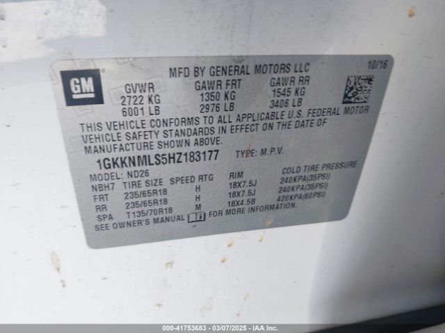 1GKKNMLS5HZ183177 GMC Acadia Slt-1