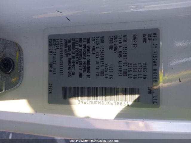 3N6CM0KN5JK698851 Nissan NV200 SV