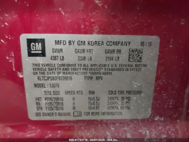 KL7CJPSB0FB209816 Chevrolet Trax 1ls