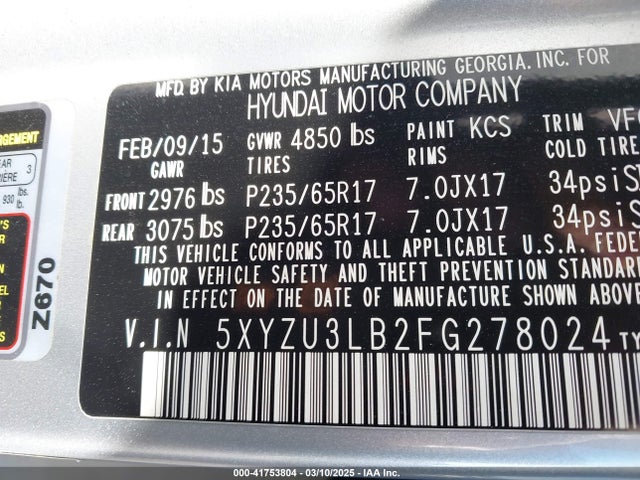 5XYZU3LB2FG278024 Hyundai Santa Fe Sport 2.4l