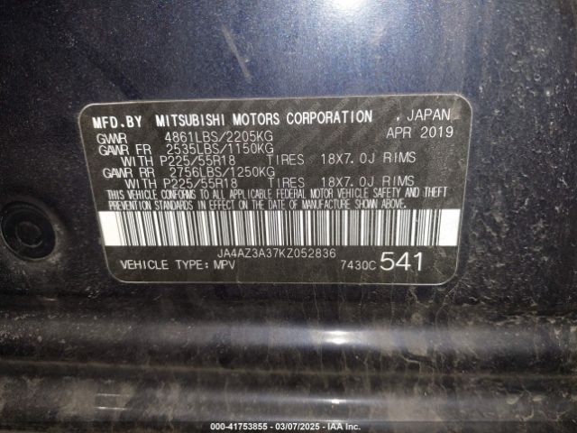 2019 MITSUBISHI OUTLANDER JA4AZ3A37KZ052836 Photo 8