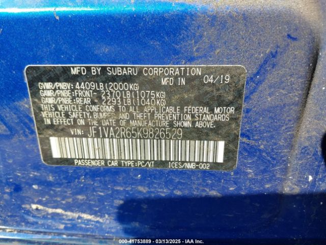 JF1VA2R65K9826529 Subaru Wrx Sti