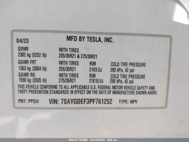 7SAYGDEF3PF761252 Tesla Model Y Performance Dual Motor All-wheel Drive