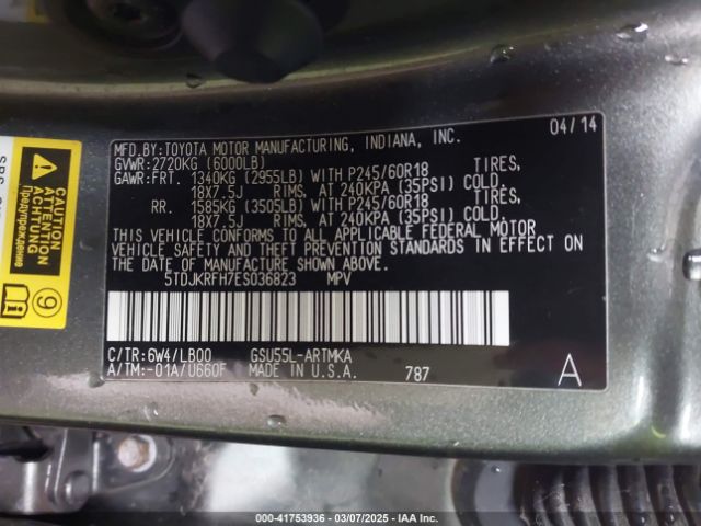 5TDJKRFH7ES036823 Toyota Highlander Xle V6