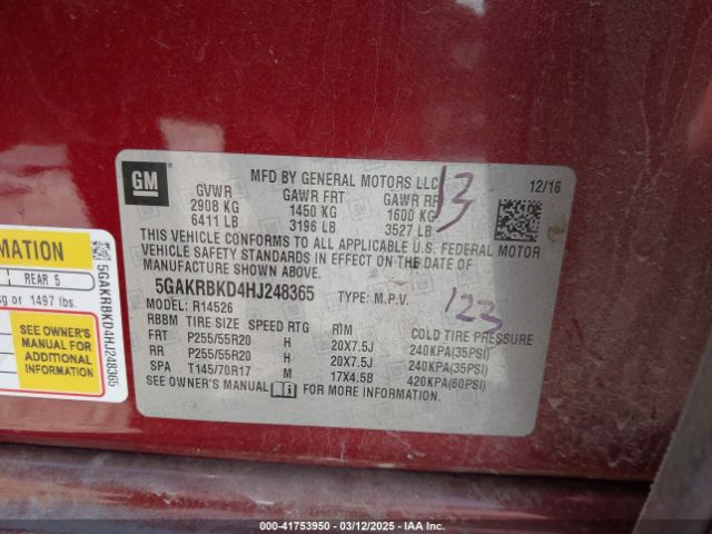 5GAKRBKD4HJ248365 Buick Enclave Leather