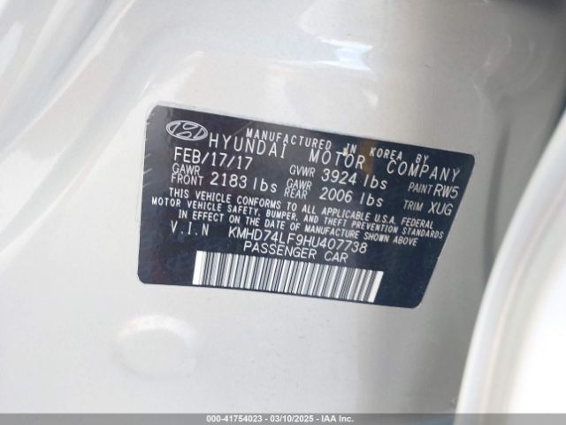 KMHD74LF9HU407738 Hyundai ELANTRA SE