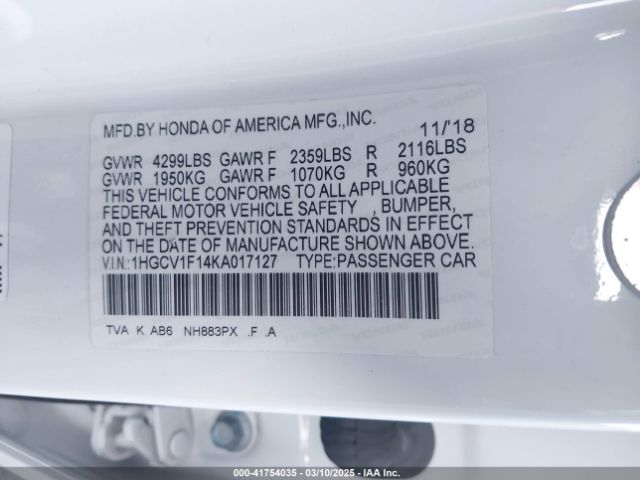 1HGCV1F14KA017127 Honda ACCORD LX