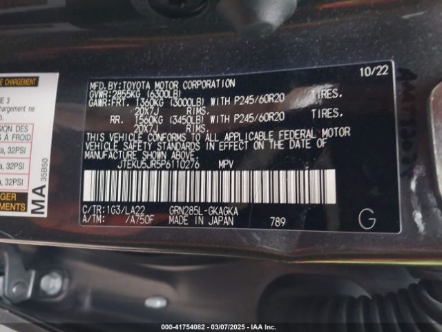 JTEKU5JR5P6110276 Toyota 4runner Limited