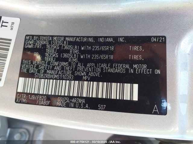 5TDBZRBH0MS110393 Toyota Highlander Le