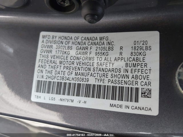 2HGFC3B34LH350839 Honda CIVIC EX