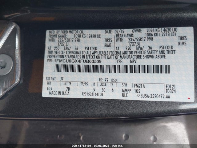 1FMCU0GX4FUB63509 Ford ESCAPE SE