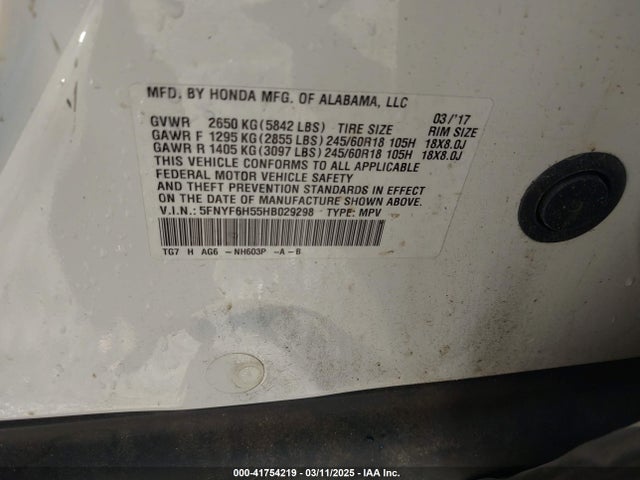 5FNYF6H55HB029298 Honda Pilot Ex-l