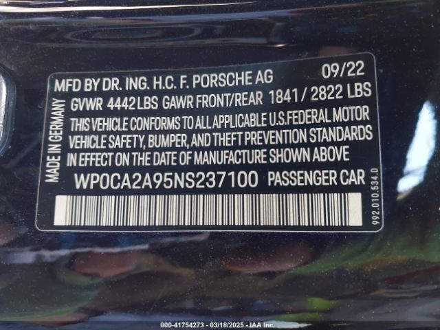 WP0CA2A95NS237100 Porsche 911 Carrera 4 /carrera