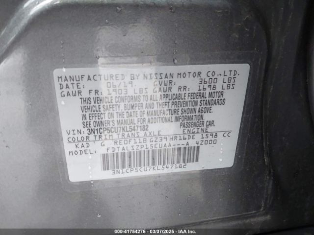 3N1CP5CU7KL547182 Nissan KICKS SV