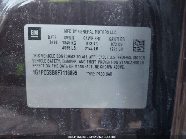 1G1PC5SB8F7116895 Chevrolet Cruze 1lt Auto