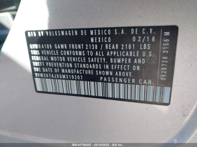 3VW267AJXGM319207 Volkswagen Jetta 1.4t S