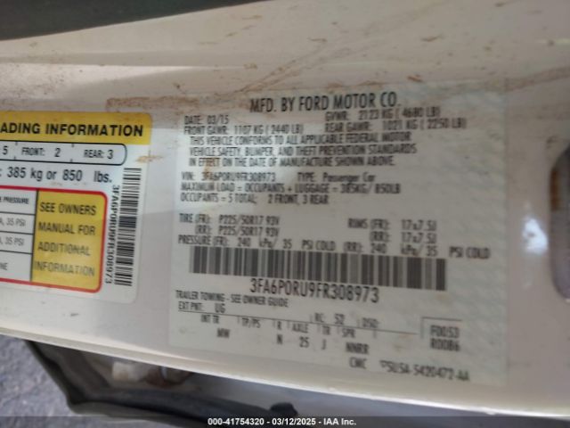 3FA6P0RU9FR308973 Ford Fusion Hybrid Titanium