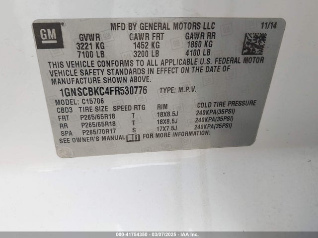 Chevrolet Tahoe Lt 2015 1GNSCBKC4FR530776 Image 9