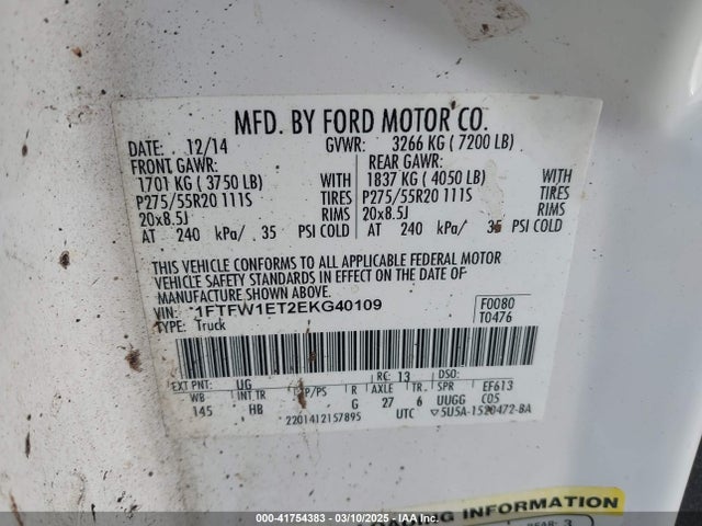 Ford F-150 Lariat 2014 1FTFW1ET2EKG40109 Image 9