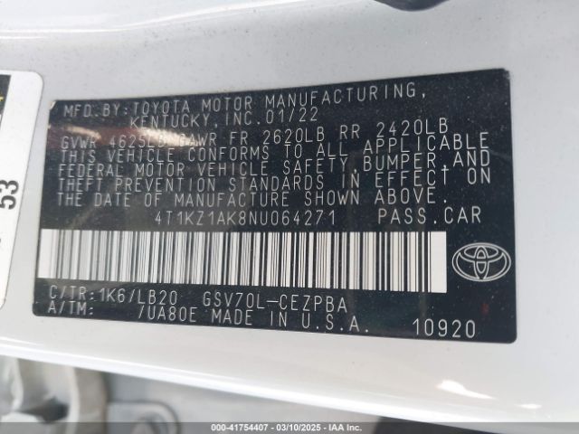 4T1KZ1AK8NU064271 Toyota Camry Xse V6