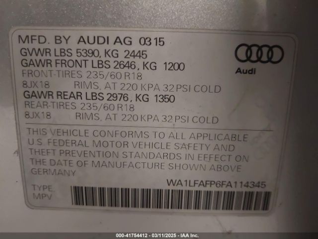 WA1LFAFP6FA114345 Audi Q5 2.0t Premium