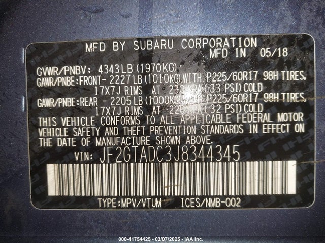 JF2GTADC3J8344345 Subaru Crosstrek 2.0i Premium
