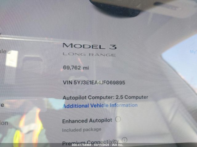 5YJ3E1EA4JF069895 Tesla Model 3 Long Range/mid Range