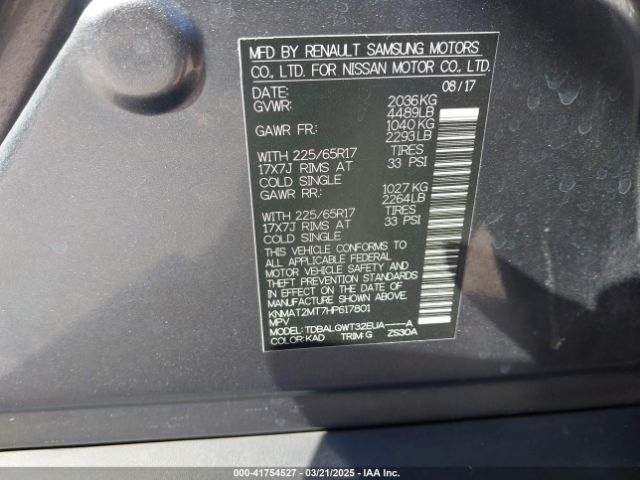 KNMAT2MT7HP617801 Nissan ROGUE SV