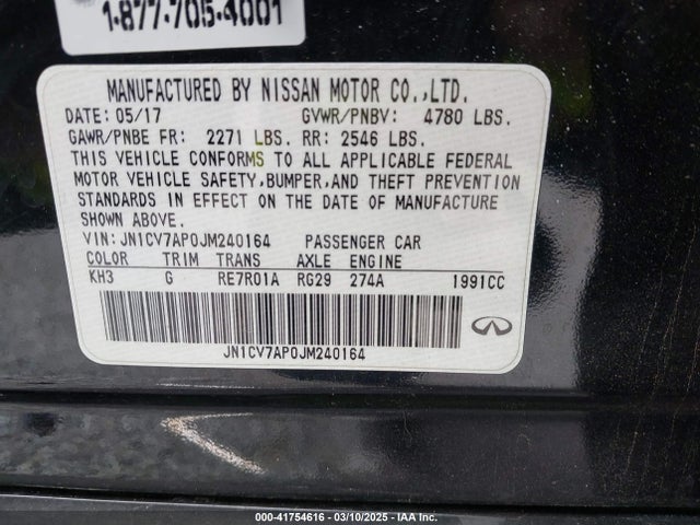 JN1CV7AP0JM240164 Infiniti Q50