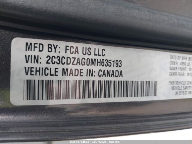 2C3CDZAG0MH635193 Dodge Challenger Sxt