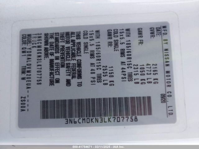 3N6CM0KN3LK707758 Nissan Nv200  Cargo S Xtronic Cvt