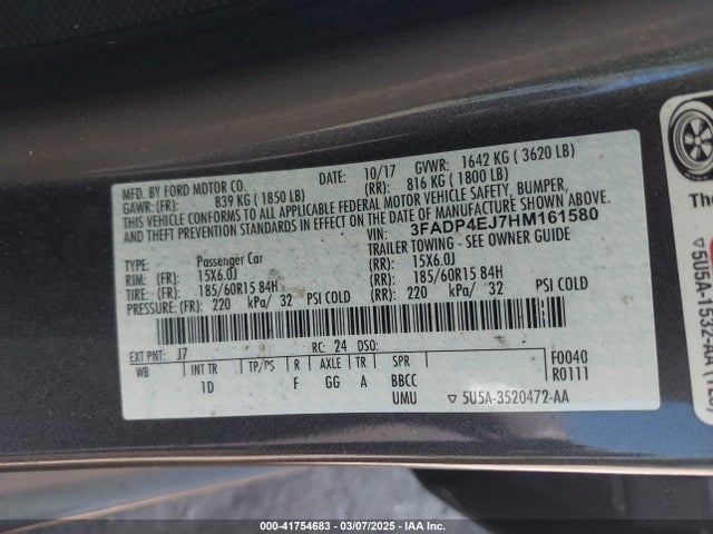 Ford FIESTA SE 2017 3FADP4EJ7HM161580 Image 9