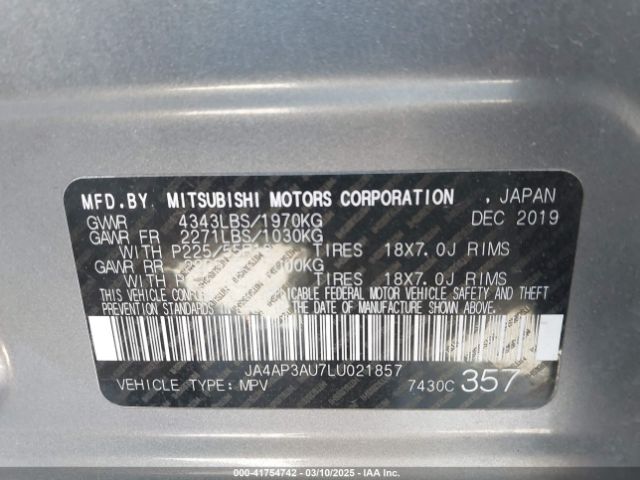 JA4AP3AU7LU021857 Mitsubishi Outlander Sport 2.0 Es