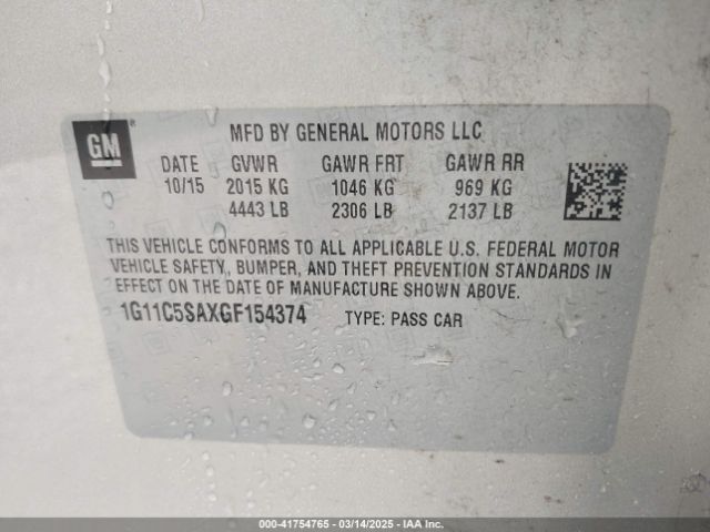 1G11C5SAXGF154374 Chevrolet Malibu Limited Lt