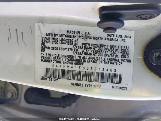 2005 MITSUBISHI ENDEAVOR 4A4MM41S85E013403 Photo 8