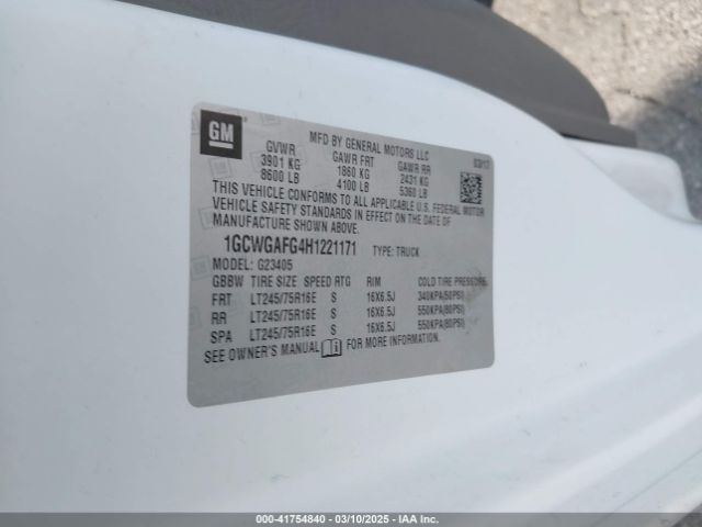 1GCWGAFG4H1221171 Chevrolet Express 2500 Work Van