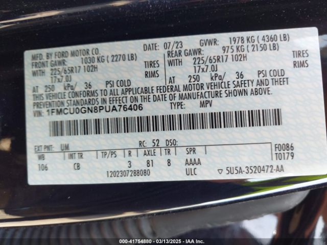 1FMCU0GN8PUA76406 Ford Escape Active